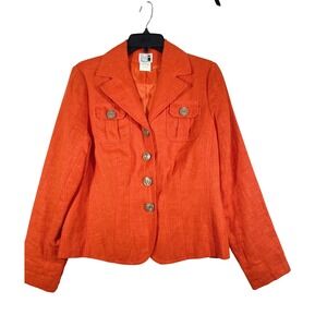Modern Images Linen Blazer Orange Button‎ Front Career Jacket Size 10 Women